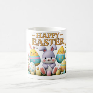 Pastel Chick and Bunny in Egg Happy Easter Coffee Mug