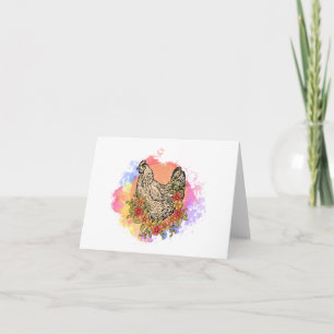 Pastel Chicken with Flowers Design BLANK Card