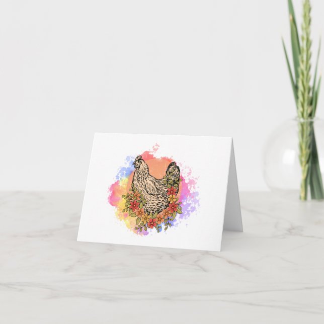 Pastel Chicken with Flowers Design BLANK  Card (Front)