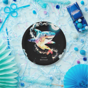 Pastel Children's Underwater Shark Birthday Paper Plate