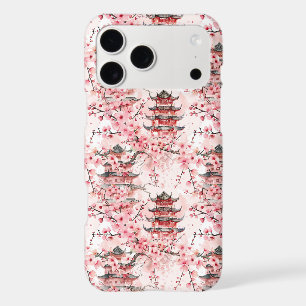 Pastel Chinese Pagoda Cherry Blossom Landscape