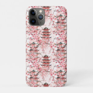 Pastel Chinese Pagoda Cherry Blossom Landscape iPhone 11 Pro Case
