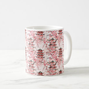 Pastel Chinese Pagoda Cherry Blossom Landscape Coffee Mug