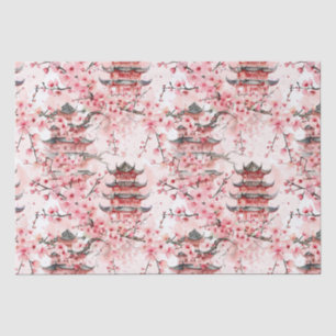 Pastel Chinese Pagoda Cherry Blossom Landscape Tissue Paper