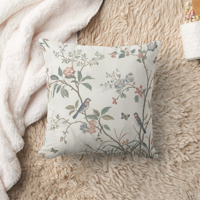 Pastel Chinoiserie Birds Throw Pillow (Blanket)