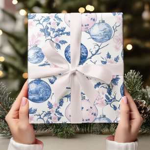 Pastel Chinoiserie Blue & Pink Christmas Ornament  Wrapping Paper