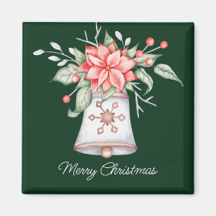 Pastel Christmas bell with poinsettia Magnet