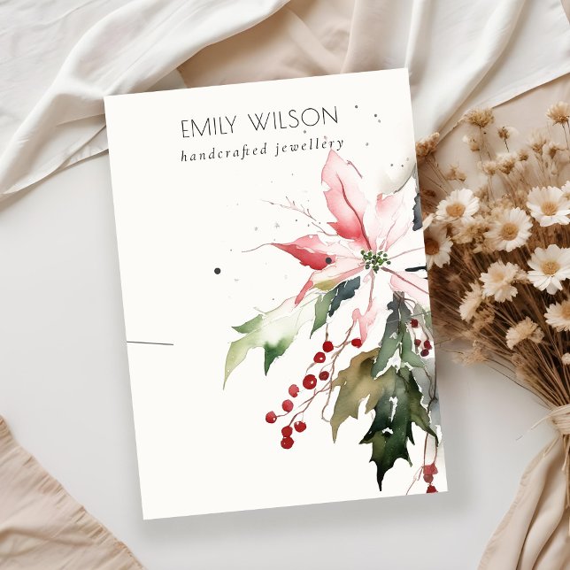 Pastel Christmas Berry Poinsettia Necklace Earring Business Card (Creator Uploaded)