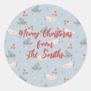 Pastel Christmas Birds Seamless Pattern Classic Round Sticker