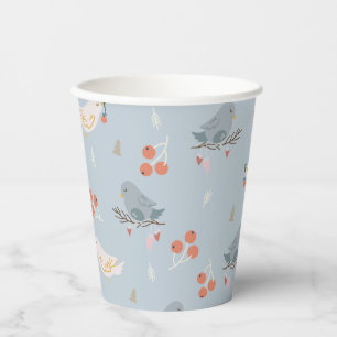 Pastel Christmas Birds Seamless Pattern Paper Cups