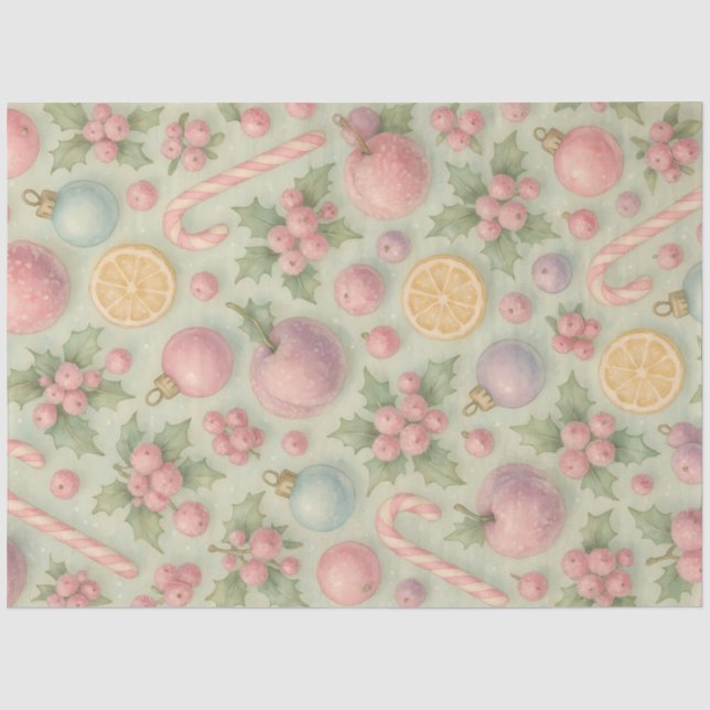 Pastel Christmas Candy & Citrus Holiday Pattern Tissue Paper (Front)