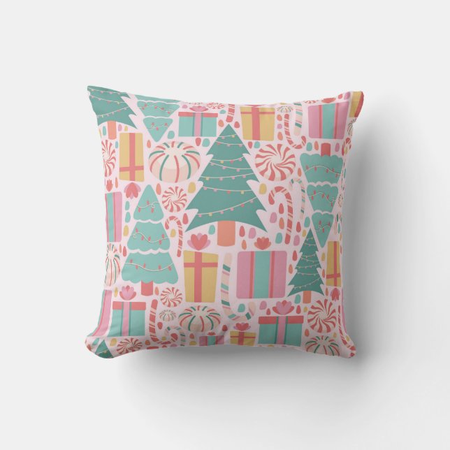 Pastel Christmas Cheer Seamless Pattern Cushion (Front)