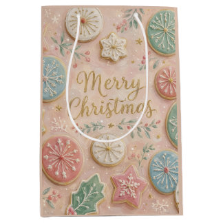 Pastel Christmas Cookies Merry Christmas Snowflake Medium Gift Bag