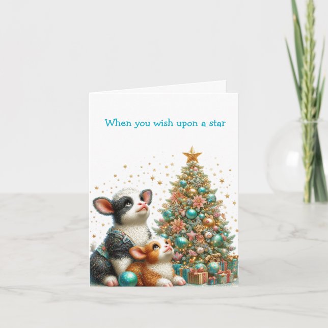 Pastel Christmas Cow Holiday Card (Front)