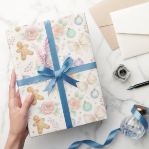 Pastel Christmas Floral & Bows Gift Wrap