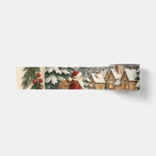 Pastel Christmas Greeting, Santa Claus and snowy Satin Ribbon