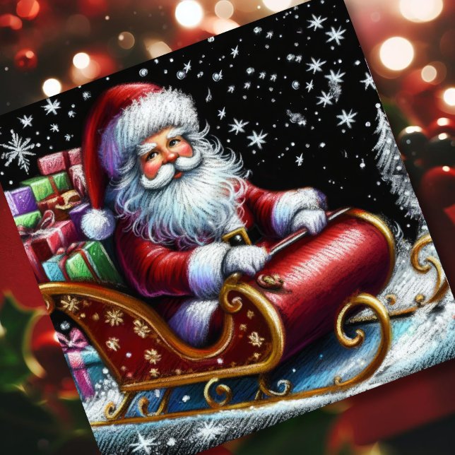 Pastel Christmas Holiday Santa Claus Sleigh Card (Creator Uploaded)