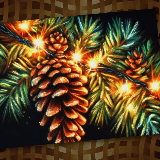 Pastel Christmas Holiday String Light Pinecone Card (Creator Uploaded)
