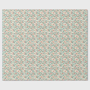 Pastel Christmas Holly & Winter Foliage Pattern Wrapping Paper