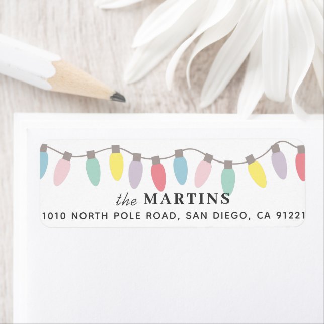 Pastel Christmas Lights Return Address Label (Insitu)
