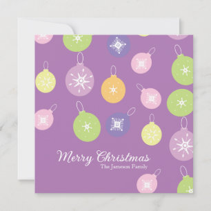 Pastel Christmas Ornaments Snowflakes Violet Card