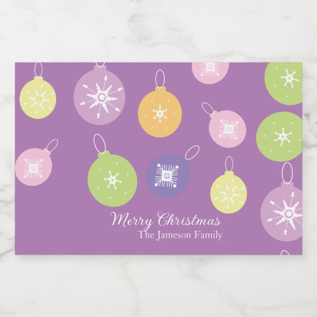 Pastel Christmas Ornaments Snowflakes Violet   Food Label (Single Label)