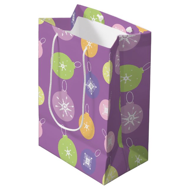 Pastel Christmas Ornaments Snowflakes Violet   Medium Gift Bag (Front Angled)