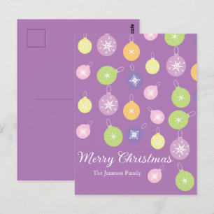 Pastel Christmas Ornaments Snowflakes Violet Postcard