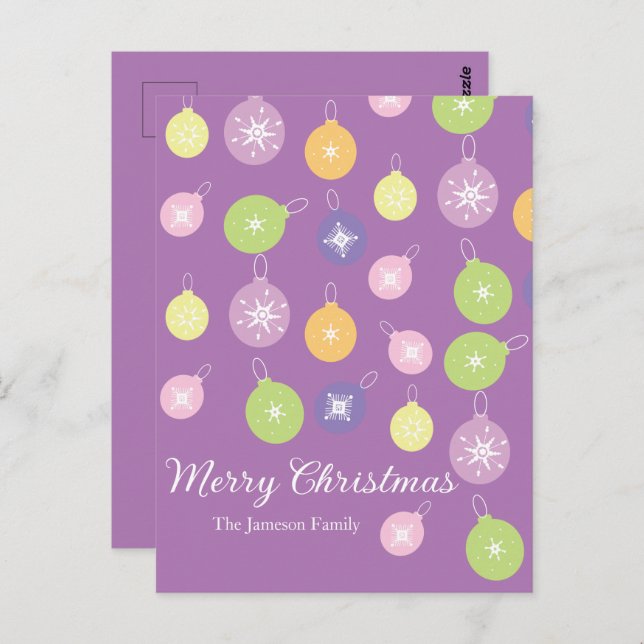 Pastel Christmas Ornaments Snowflakes Violet  Postcard (Front/Back)