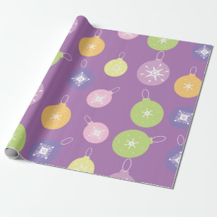 Pastel Christmas Ornaments Snowflakes Violet Wrapping Paper