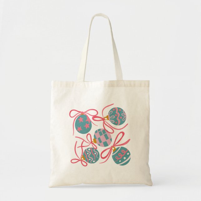 Pastel Christmas Ornaments Tote Bag (Front)