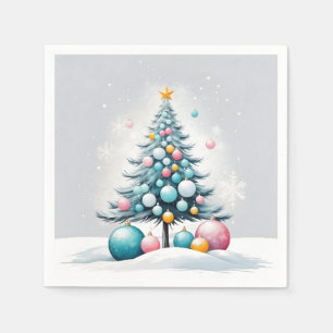 Pastel Christmas Oversized Blue Pink Ornaments Napkin