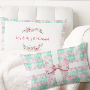 Pastel Christmas Personalized Name Cottage Pink  Lumbar Cushion
