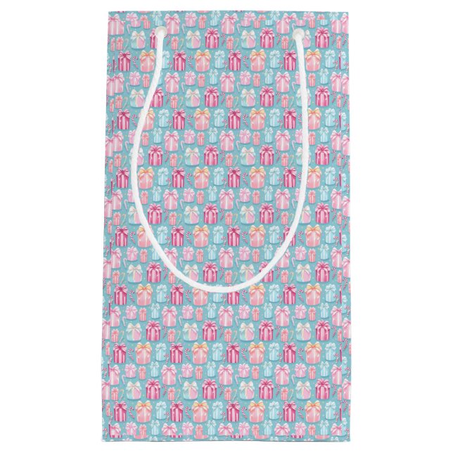 Pastel Christmas Presents and Candy Canes Small Gift Bag (Front)
