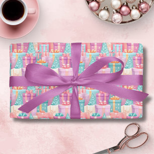 Pastel Christmas Presents and Trees Paper