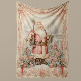 Pastel Christmas Retro Santa Claus Home Decor Fleece Blanket