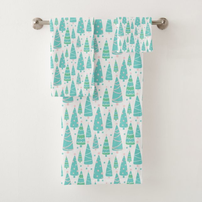 Pastel Christmas Tree Forest Bath Towel Set (Insitu)