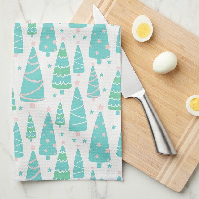 Pastel Christmas Tree Forest Tea Towel (Quarter Fold)