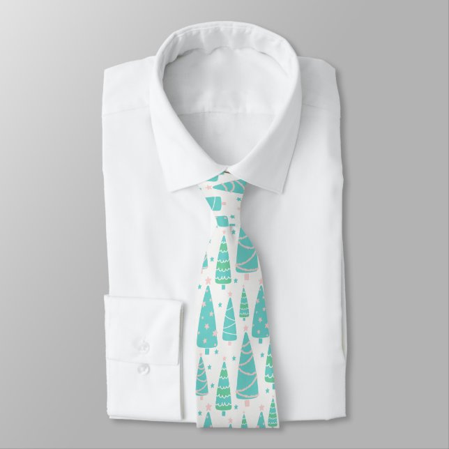 Pastel Christmas Tree Forest Tie (Tied)
