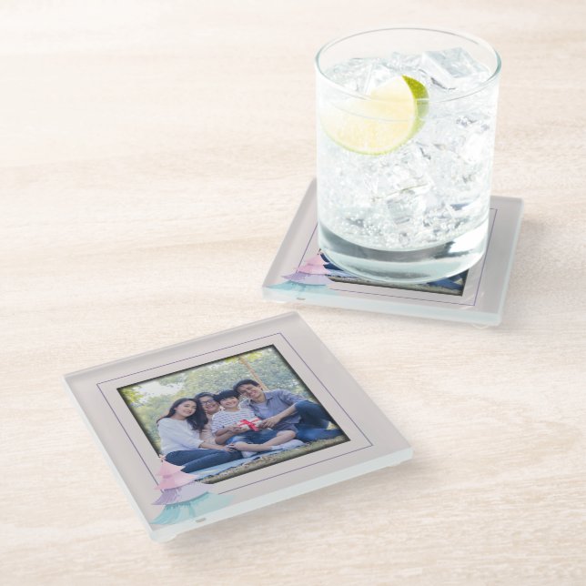 Pastel Christmas Tree Glass Coaster (Angled)