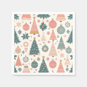 Pastel Christmas Tree Ornaments Holiday Napkin