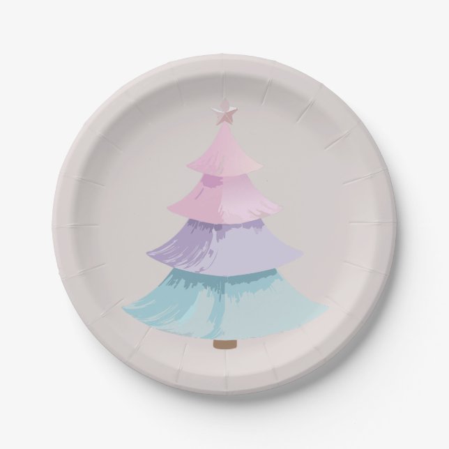 Pastel Christmas Tree Paper Plate (Front)