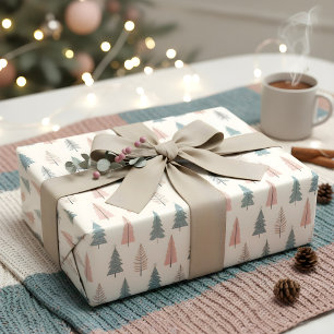 Pastel Christmas Tree Pattern Wrapping Paper