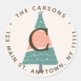 Pastel Christmas Tree Round Return Address Label