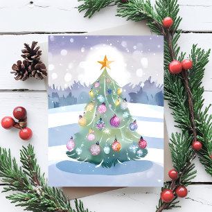 Pastel Christmas Tree Watercolor Painted Merry Holiday Postcard