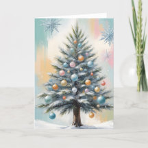 Pastel Christmas Tree with Ornaments and Snowflake