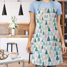 Pastel Christmas Trees Pattern Monogrammed Kitchen
