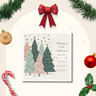 Pastel Christmas Trees Personalized Holiday Napkin