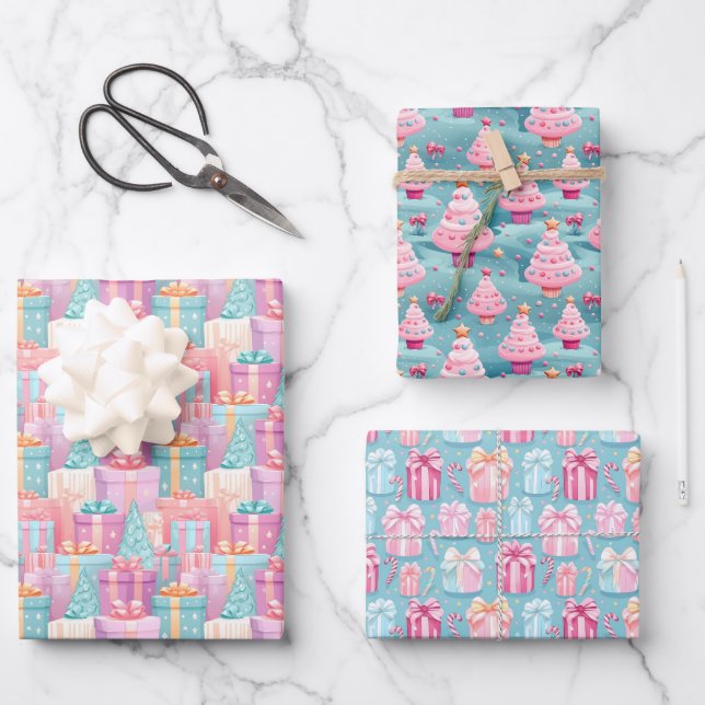 Pastel Christmas Wrapping Paper Sheet (Front)
