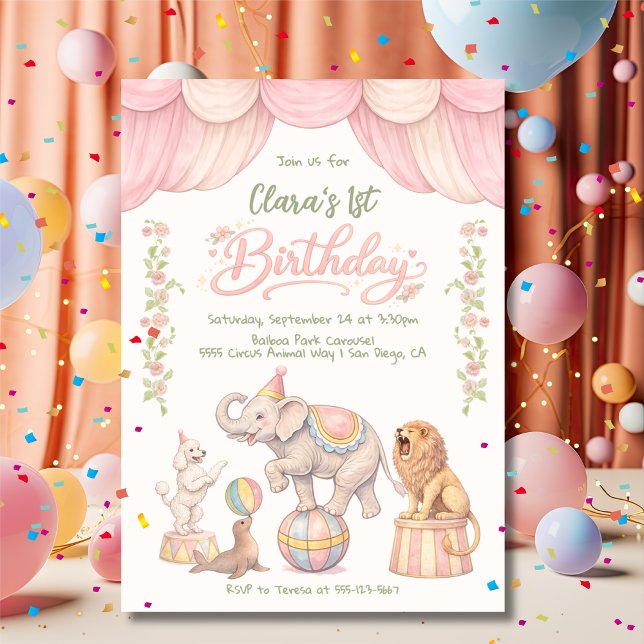 Pastel Circus Birthday Party Invitation (Creator Uploaded)